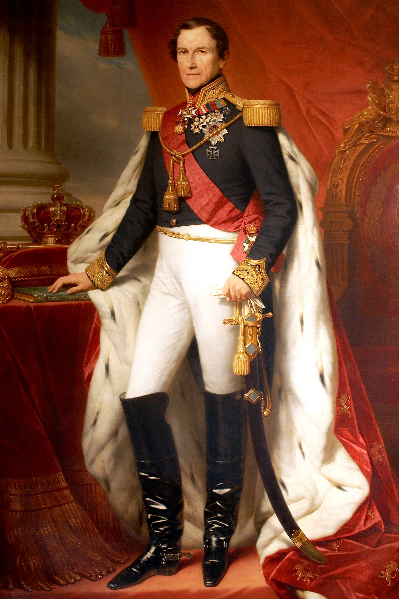 Leopold I was the first King of the Belgians, reigning from 21 July 1831 until his death in 1865. He was the youngest son of Francis, Duke of Saxe-Coburg-Saalfeld, Leopold took a commission in the Imperial Russian Army and fought against Napoleon after French troops overran Saxe-Coburg during the Napoleonic Wars. After Napoleon's defeat, Leopold moved to the United Kingdom, where in 1816 he married Princess Charlotte of Wales, the only child of the Prince Regent (the future King George IV). Leopold and Charlotte's marriage was happy, but it ended after a year and a half when Charlotte died after delivering a stillborn son. Leopold continued to enjoy considerable status in Britain.