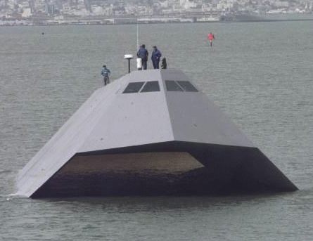 US Navy stealth ship head on