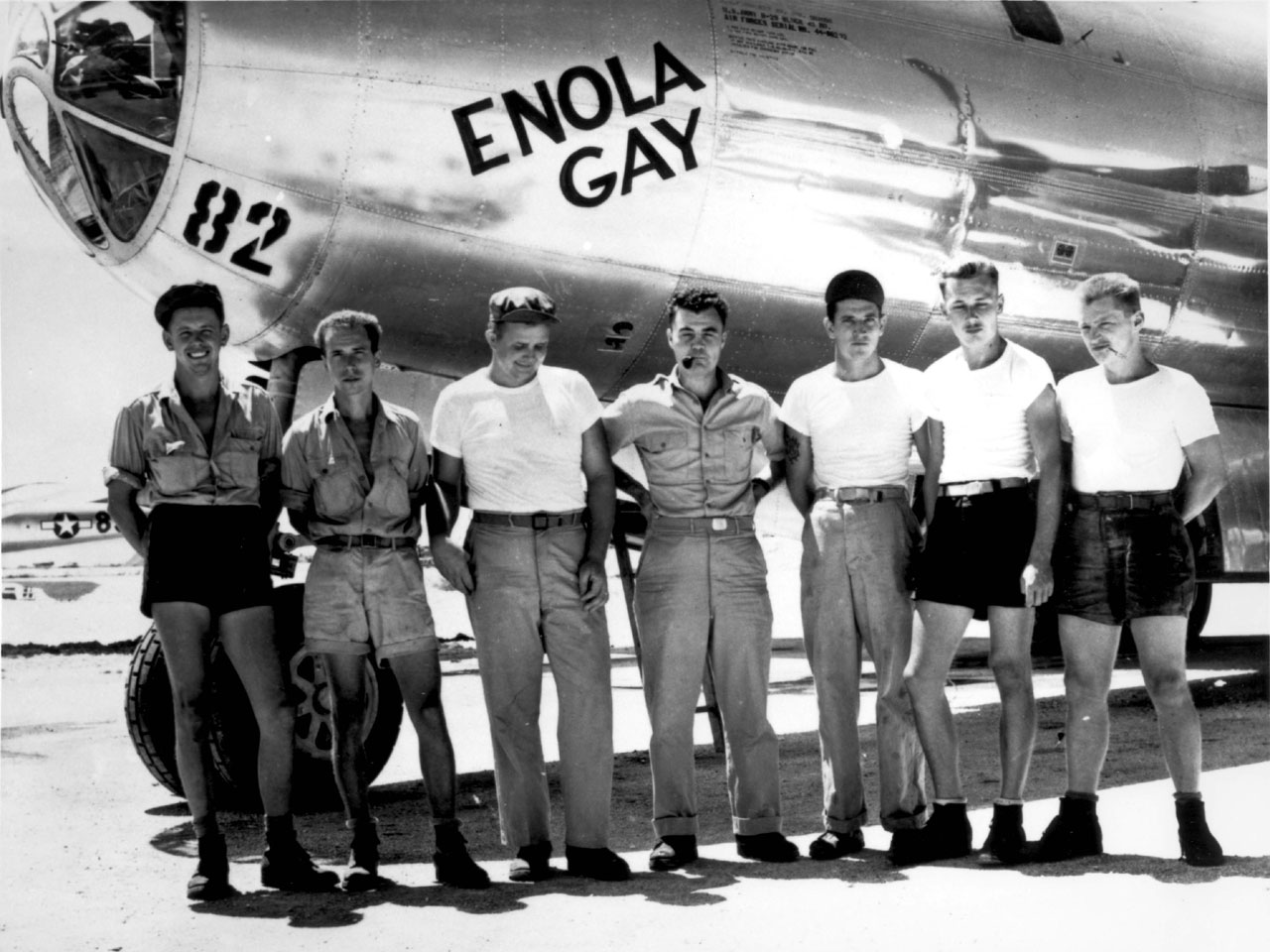 The 'Enola Gay' a B29 bomber and the crew that dropped Little Boy on Hiroshima on 6th August 1945.