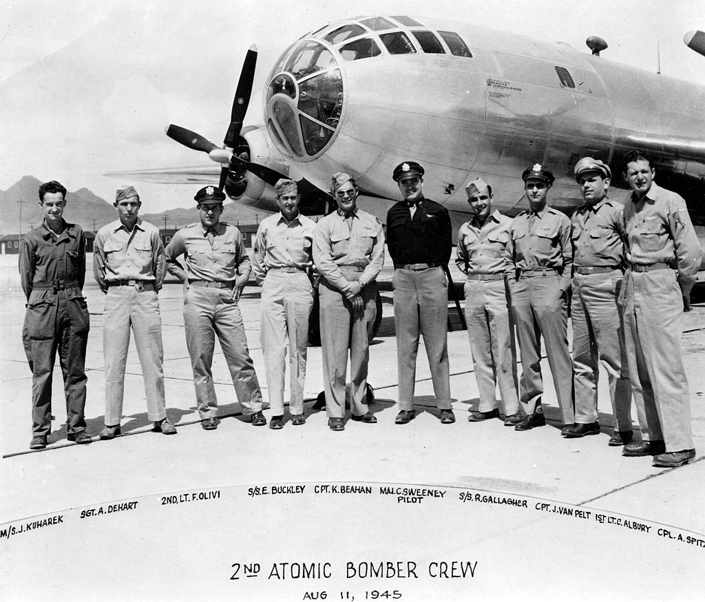 B29 bomber Bockscar crew the dropped Fat Man on Nagsaki in August of 1945