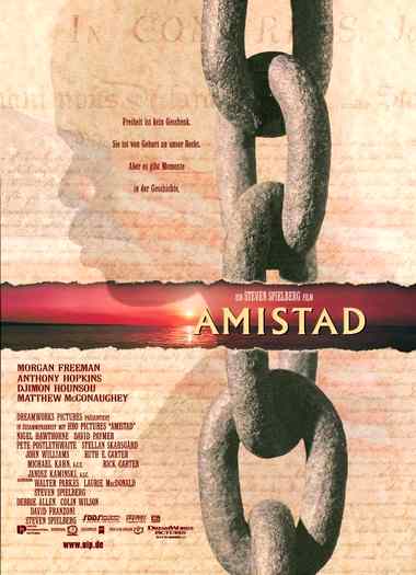 Film poster for La Amistad, a movie about the slave ship and the US Supreme court case that ended slavery in the deep South