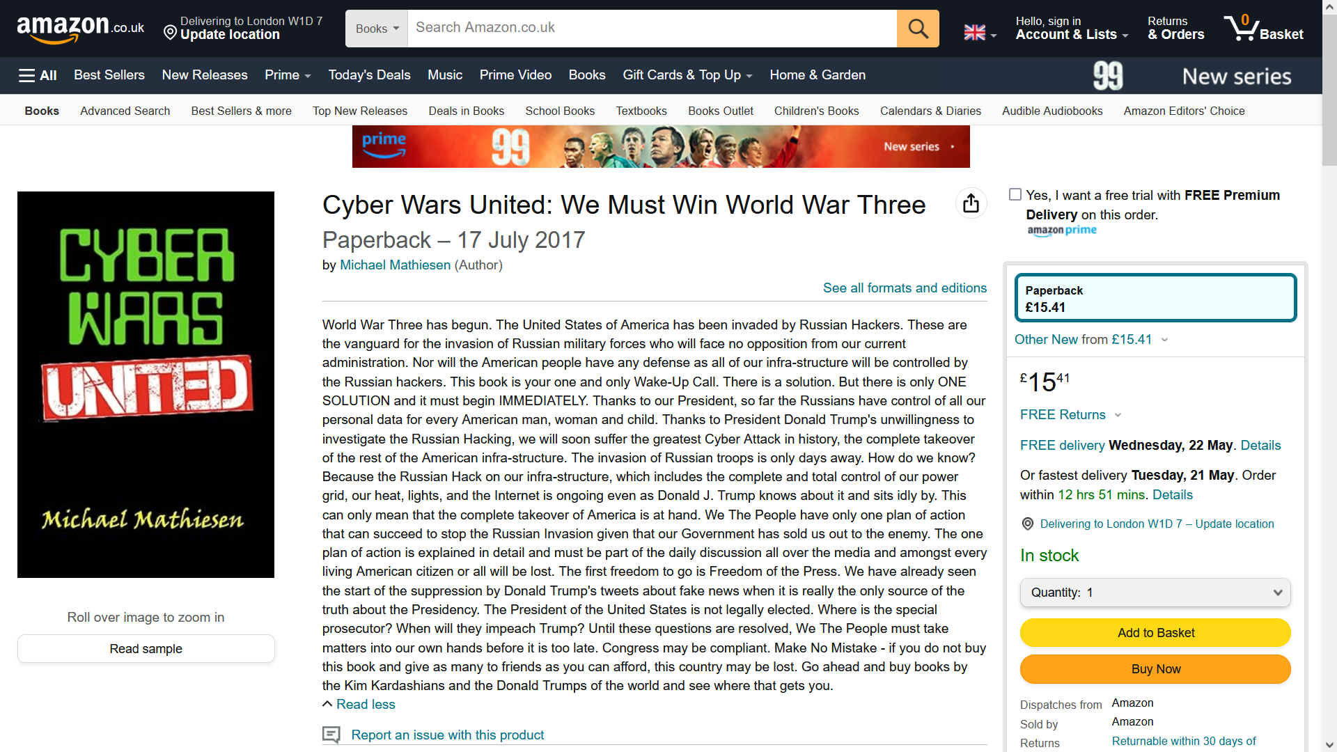 World War Three has begun. The United States of America has been invaded by Russian Hackers. These are the vanguard for the invasion of Russian military forces who will face no opposition from our current administration. Nor will the American people have any defense as all of our infra-structure will be controlled by the Russian hackers. This book is your one and only Wake-Up Call. There is a solution. But there is only ONE SOLUTION and it must begin IMMEDIATELY. Thanks to our President, so far the Russians have control of all our personal data for every American man, woman and child. Thanks to President Donald Trump's unwillingness to investigate the Russian Hacking, we will soon suffer the greatest Cyber Attack in history, the complete takeover of the rest of the American infra-structure. 